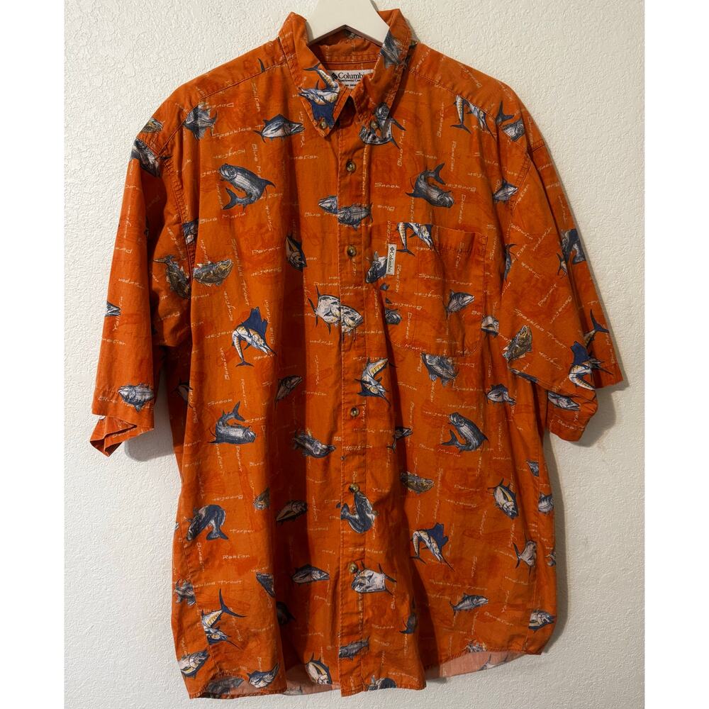 Columbia Men's Fishing Shirt Redfish‎ Blue Marlin Orange Size Large Tall